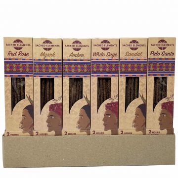Display Pack Sacred Elements Artisanal Organic Incense Sticks, 6 Scents, 12 Boxes of 10 Sticks Each